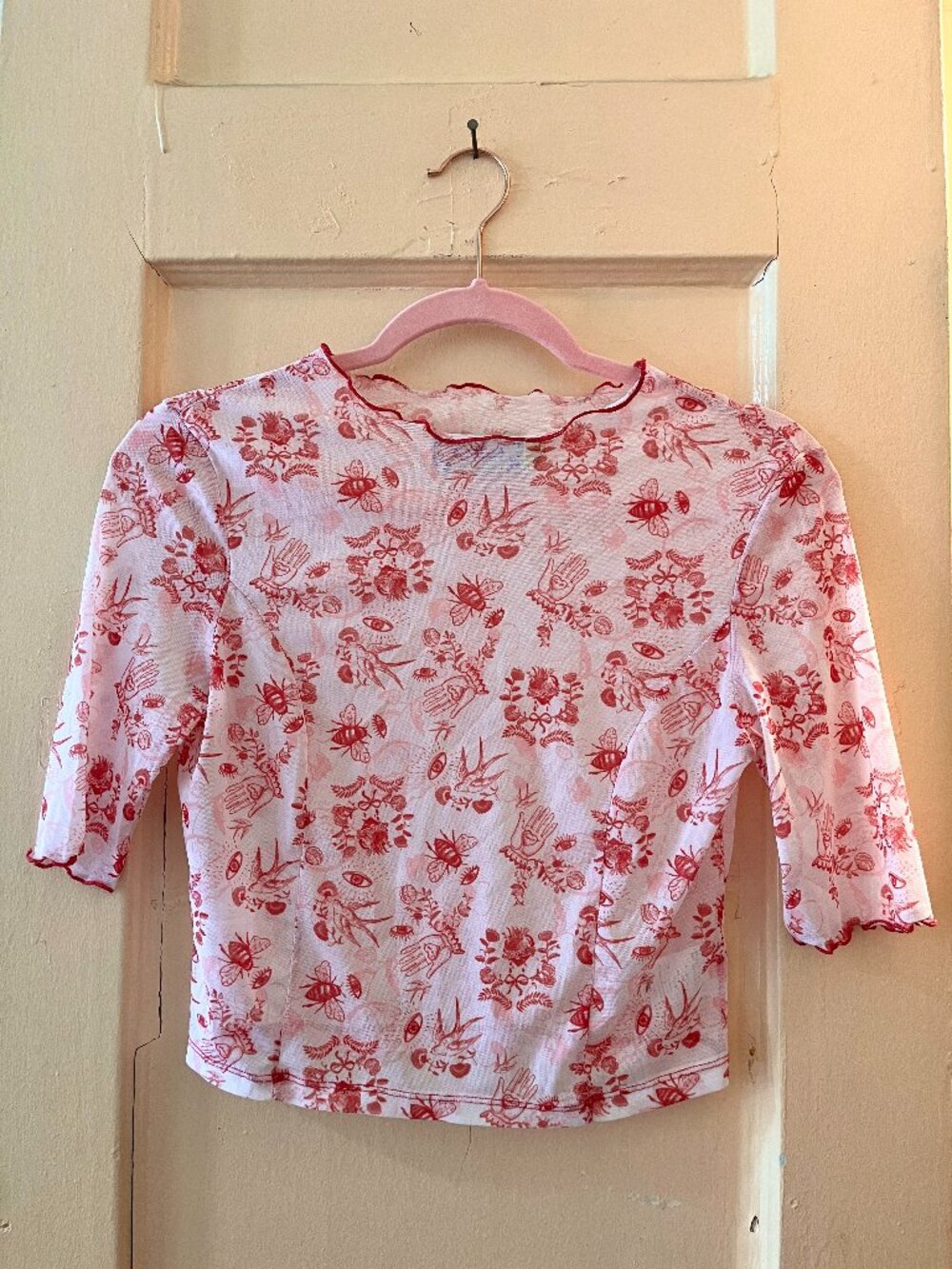 Unlogical Poem Red Toile Mesh Top Cottagecore Coquette